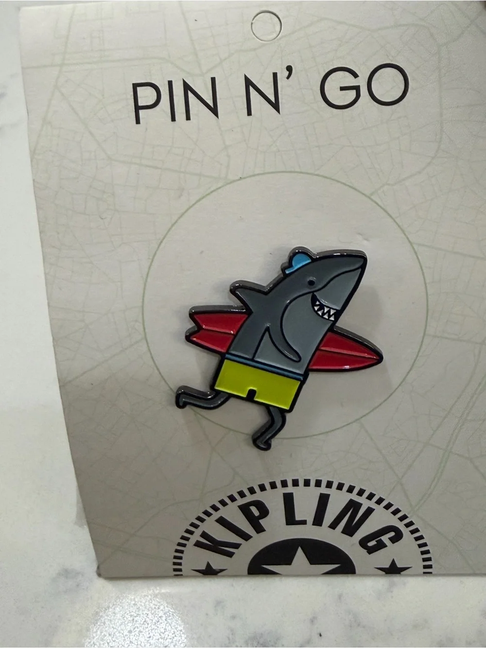 Kipling Shark Enamel Pin — Blue, Red, White